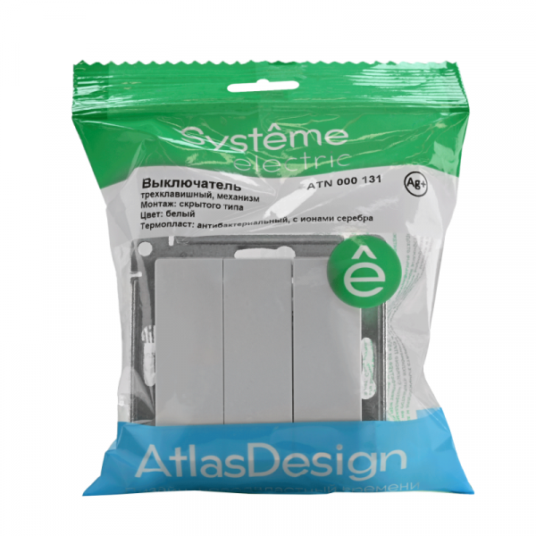 Выключатель 3-кл. СП AtlasDesign 10А IP20 (сх. 1+1+1) 10AX механизм бел. SE ATN000131 ТехноИмпульс