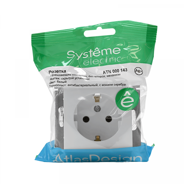 Розетка 1-м СП AtlasDesign 16А IP20 с заземл. механизм бел. SE ATN000143 ТехноИмпульс