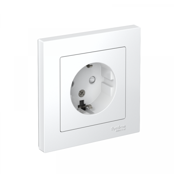 Розетка 1-м СП AtlasDesign 16А IP20 с заземл. защ. шторки в сборе бел. SE ATN000144 ТехноИмпульс
