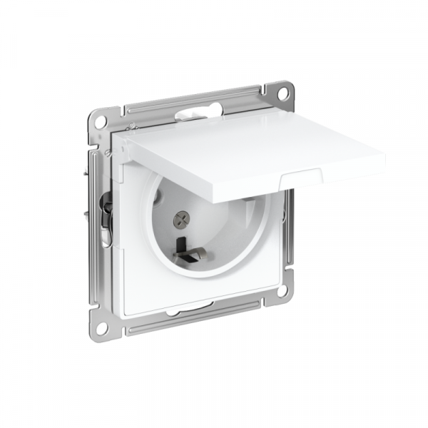 Розетка 1-м СП AtlasDesign 16А IP20 с заземл. защ. шторки с крышкой механизм бел. SE ATN000146 ТехноИмпульс