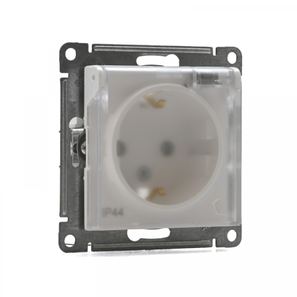 Розетка 1-м СП AtlasDesign Aqua 16А IP44 с заземл. защ. шторки с крышкой механизм бел. SE ATN440146 ТехноИмпульс