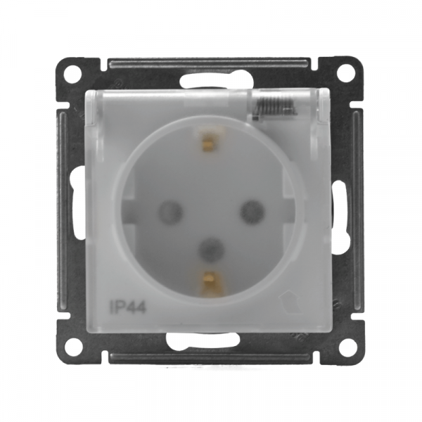 Розетка 1-м СП AtlasDesign Aqua 16А IP44 с заземл. защ. шторки с крышкой механизм бел. SE ATN440146 ТехноИмпульс