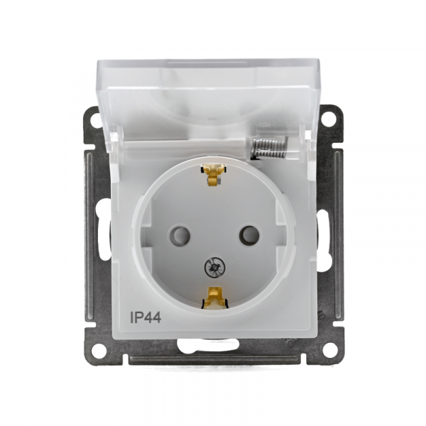 Розетка 1-м СП AtlasDesign Aqua 16А IP44 с заземл. защ. шторки с крышкой механизм бел. SE ATN440146 ТехноИмпульс