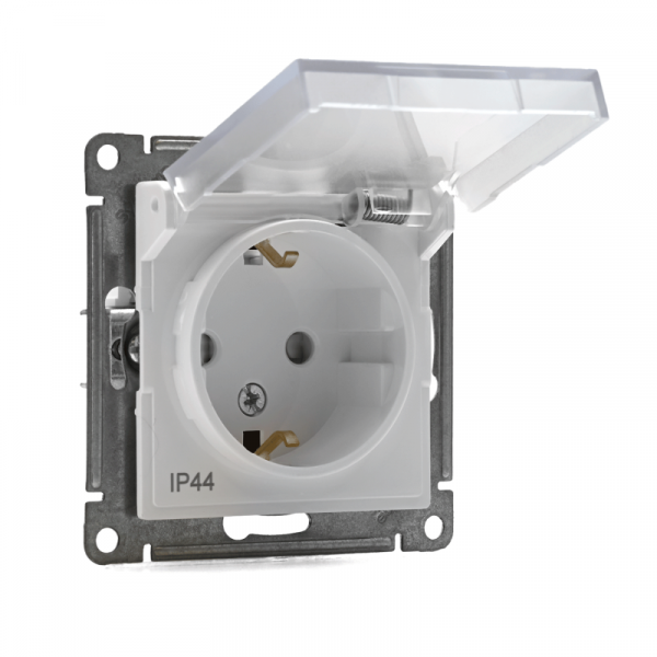 Розетка 1-м СП AtlasDesign Aqua 16А IP44 с заземл. защ. шторки с крышкой механизм бел. SE ATN440146 ТехноИмпульс