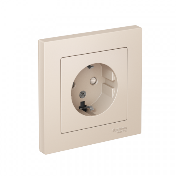 Розетка 1-м СП AtlasDesign 16А IP20 с заземл. защ. шторки в сборе беж. SE ATN000244 ТехноИмпульс