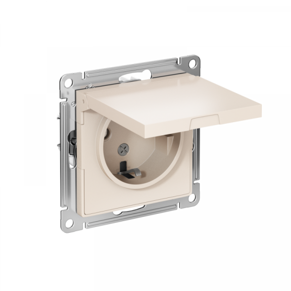 Розетка 1-м СП AtlasDesign 16А IP20 с заземл. защ. шторки с крышкой механизм беж. SE ATN000246 ТехноИмпульс