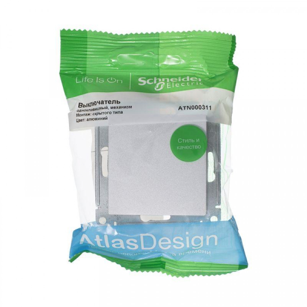 Выключатель 1-кл. СП AtlasDesign 10А IP20 (сх. 1) 10AX механизм алюм. SE ATN000311 ТехноИмпульс