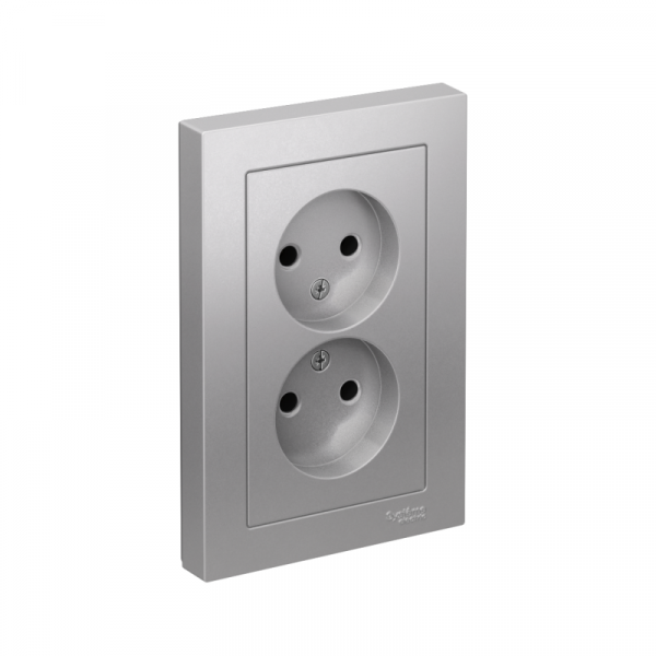 Розетка 2-м СП AtlasDesign 16А IP20 без заземл. в сборе алюм. SE ATN000320 ТехноИмпульс