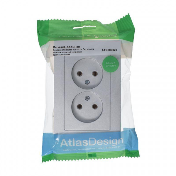 Розетка 2-м СП AtlasDesign 16А IP20 без заземл. в сборе алюм. SE ATN000320 ТехноИмпульс