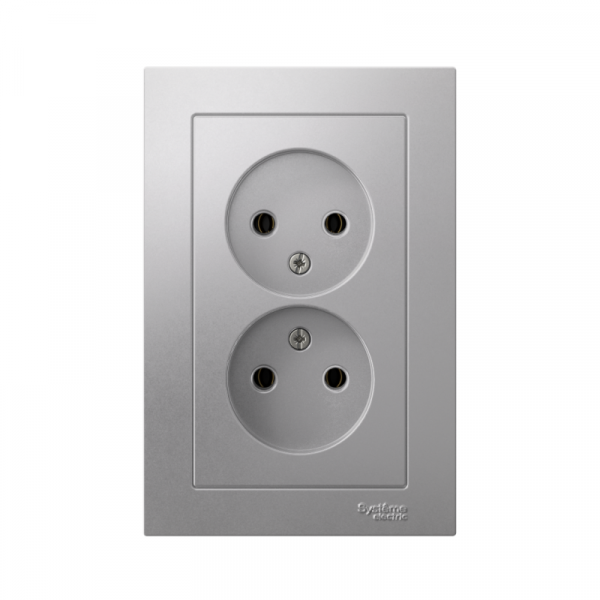 Розетка 2-м СП AtlasDesign 16А IP20 без заземл. в сборе алюм. SE ATN000320 ТехноИмпульс