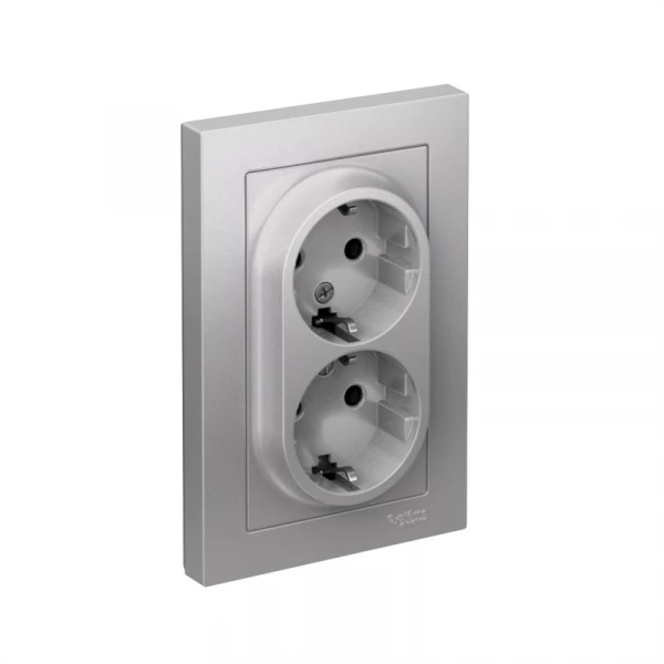 Розетка 2-м СП AtlasDesign 16А IP20 с заземл. в сборе алюм. SE ATN000324 ТехноИмпульс