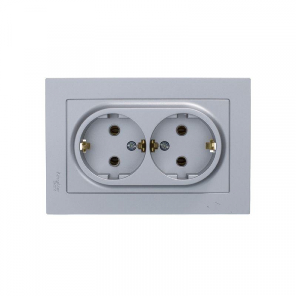 Розетка 2-м СП AtlasDesign 16А IP20 с заземл. в сборе алюм. SE ATN000324 ТехноИмпульс