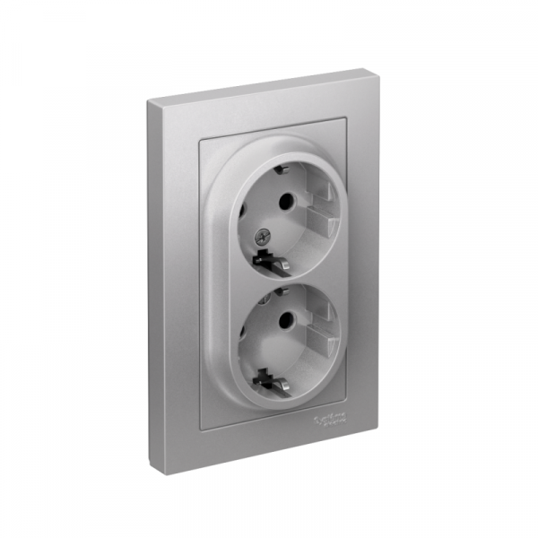 Розетка 2-м СП AtlasDesign 16А IP20 с заземл. защ. шторки в сборе алюм. SE ATN000326 ТехноИмпульс