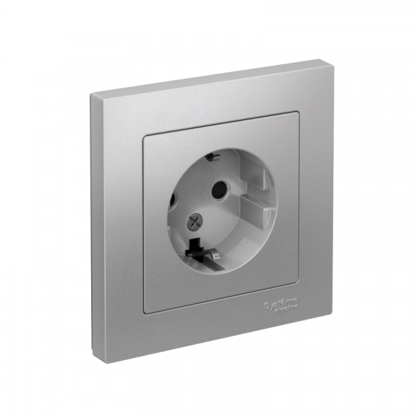 Розетка 1-м СП AtlasDesign 16А IP20 с заземл. защ. шторки в сборе алюм. SE ATN000344 ТехноИмпульс