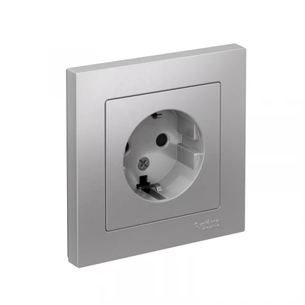 Розетка 1-м СП AtlasDesign 16А IP20 с заземл. защ. шторки в сборе алюм. SE ATN000344 ТехноИмпульс