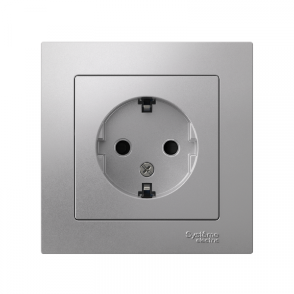 Розетка 1-м СП AtlasDesign 16А IP20 с заземл. защ. шторки в сборе алюм. SE ATN000344 ТехноИмпульс