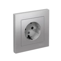 Розетка 1-м СП AtlasDesign 16А IP20 с заземл. защ. шторки в сборе алюм. SE ATN000344 ТехноИмпульс