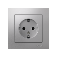 Розетка 1-м СП AtlasDesign 16А IP20 с заземл. защ. шторки в сборе алюм. SE ATN000344 ТехноИмпульс