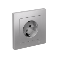 Розетка 1-м СП AtlasDesign 16А IP20 с заземл. защ. шторки в сборе алюм. SE ATN000344 ТехноИмпульс