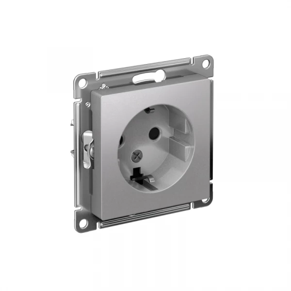 Розетка 1-м СП AtlasDesign 16А IP20 с заземл. защ. шторки механизм алюм. SE ATN000345 ТехноИмпульс