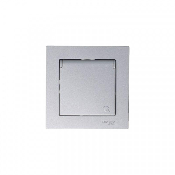 Розетка 1-м СП AtlasDesign 16А IP20 с заземл. защ. шторки с крышкой механизм алюм. SE ATN000346 ТехноИмпульс