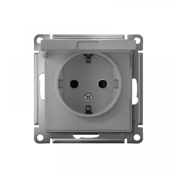 Розетка 1-м СП AtlasDesign 16А IP20 с заземл. защ. шторки с крышкой механизм алюм. SE ATN000346 ТехноИмпульс