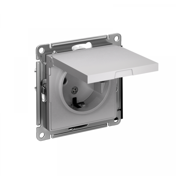 Розетка 1-м СП AtlasDesign 16А IP20 с заземл. защ. шторки с крышкой механизм алюм. SE ATN000346 ТехноИмпульс