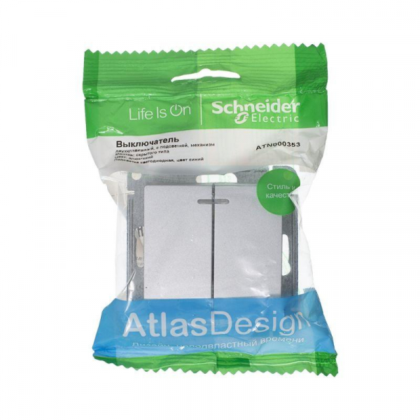 Выключатель 2-кл. СП AtlasDesign 10А IP20 (сх. 5а) 10AX с подсветкой механизм алюм. SE ATN000353 ТехноИмпульс