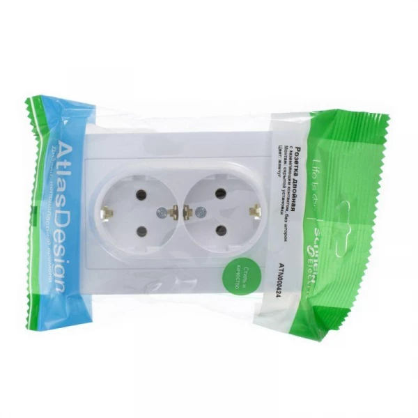 Розетка 2-м СП AtlasDesign 16А IP20 с заземл. в сборе жемчуж. SE ATN000424 ТехноИмпульс