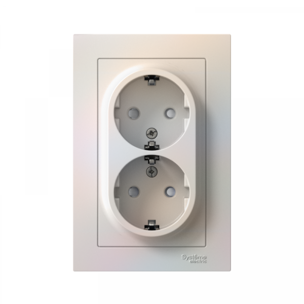 Розетка 2-м СП AtlasDesign 16А IP20 с заземл. защ. шторки в сборе жемчуж. SE ATN000426 ТехноИмпульс