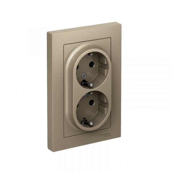 Розетка 2-м СП AtlasDesign 16А IP20 с заземл. в сборе шампань SE ATN000524 ТехноИмпульс