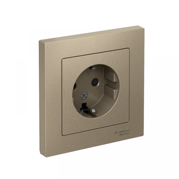 Розетка 1-м СП AtlasDesign 16А IP20 с заземл. защ. шторки в сборе шампань SE ATN000544 ТехноИмпульс