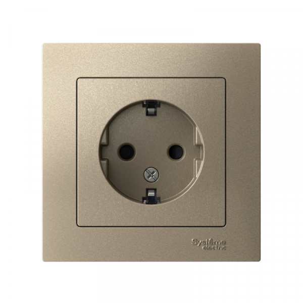 Розетка 1-м СП AtlasDesign 16А IP20 с заземл. защ. шторки в сборе шампань SE ATN000544 ТехноИмпульс