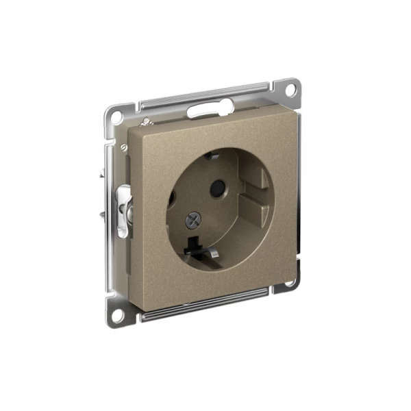 Розетка 1-м СП AtlasDesign 16А IP20 с заземл. защ. шторки механизм шампань SE ATN000545 ТехноИмпульс