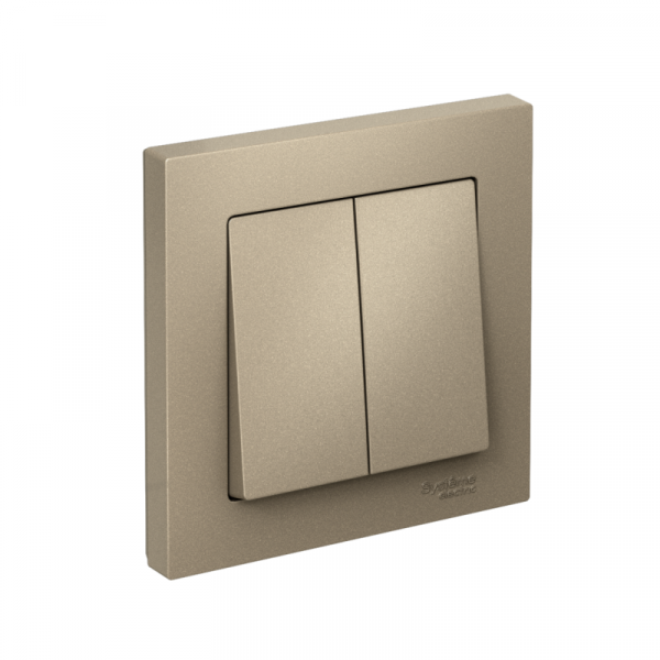 Выключатель 2-кл. СП AtlasDesign 10А IP20 (сх. 5) 10AX в сборе шампань SE ATN000552 ТехноИмпульс