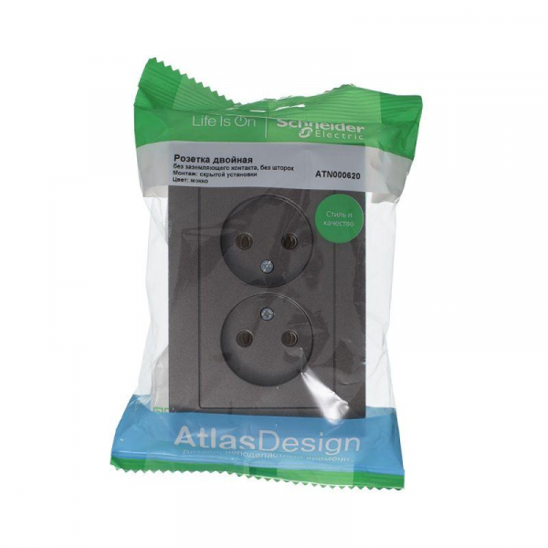 Розетка 2-м СП AtlasDesign 16А IP20 без заземл. в сборе мокко SE ATN000620 ТехноИмпульс