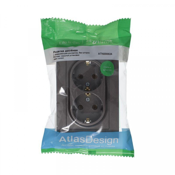 Розетка 2-м СП AtlasDesign 16А IP20 с заземл. в сборе мокко SE ATN000624 ТехноИмпульс