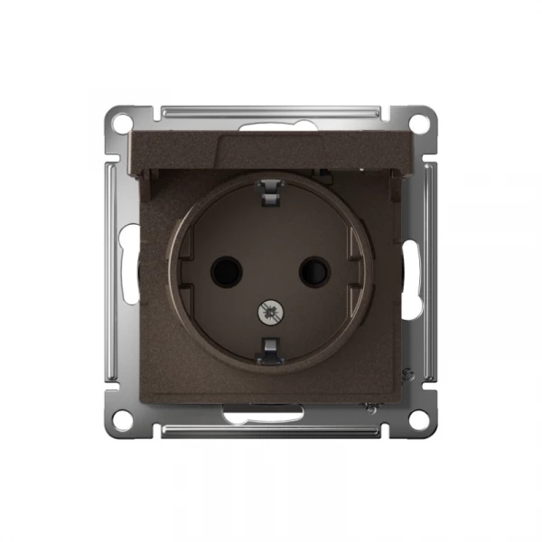 Розетка 1-м СП AtlasDesign 16А IP20 с заземл. защ. шторки с крышкой механизм мокко SE ATN000646 ТехноИмпульс