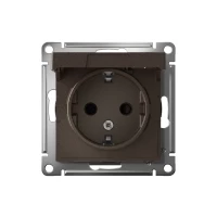 Розетка 1-м СП AtlasDesign 16А IP20 с заземл. защ. шторки с крышкой механизм мокко SE ATN000646 ТехноИмпульс