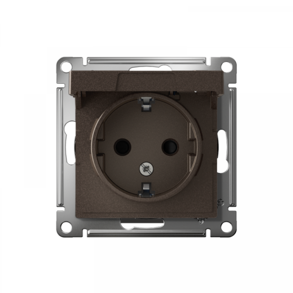 Розетка 1-м СП AtlasDesign 16А IP20 с заземл. защ. шторки с крышкой механизм мокко SE ATN000646 ТехноИмпульс