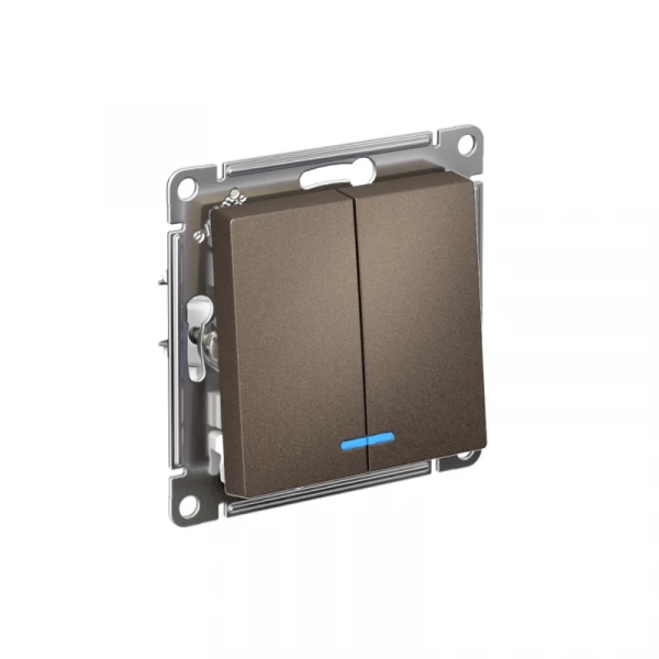 Выключатель 2-кл. СП AtlasDesign 10А IP20 (сх. 5а) 10AX с подсветкой механизм мокко SE ATN000653 ТехноИмпульс