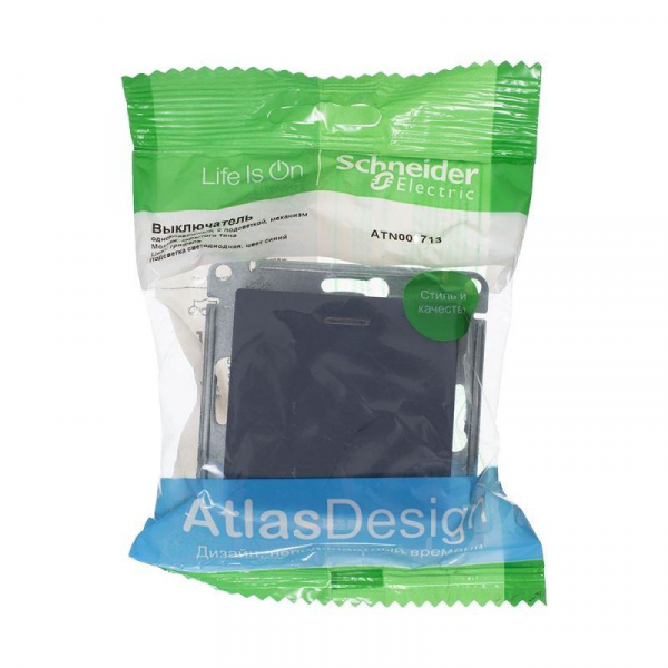 Выключатель 1-кл. СП AtlasDesign 10А IP20 (сх. 1а) 10AX с подсветкой механизм грифель SE ATN000713 ТехноИмпульс