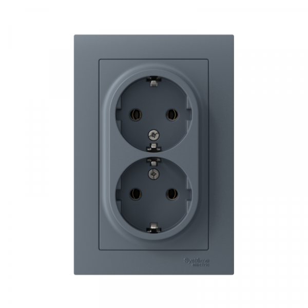 Розетка 2-м СП AtlasDesign 16А IP20 с заземл. в сборе грифель SE ATN000724 ТехноИмпульс