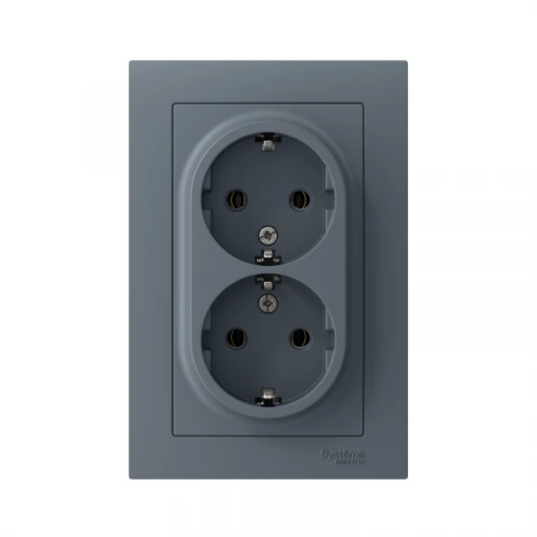 Розетка 2-м СП AtlasDesign 16А IP20 с заземл. в сборе грифель SE ATN000724 ТехноИмпульс