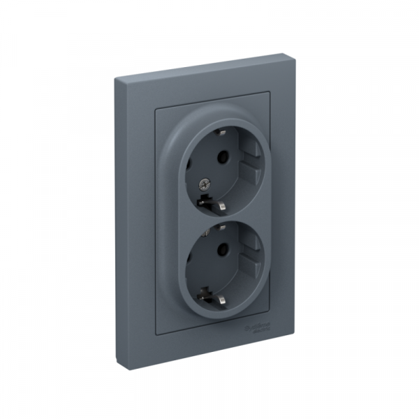 Розетка 2-м СП AtlasDesign 16А IP20 с заземл. в сборе грифель SE ATN000724 ТехноИмпульс