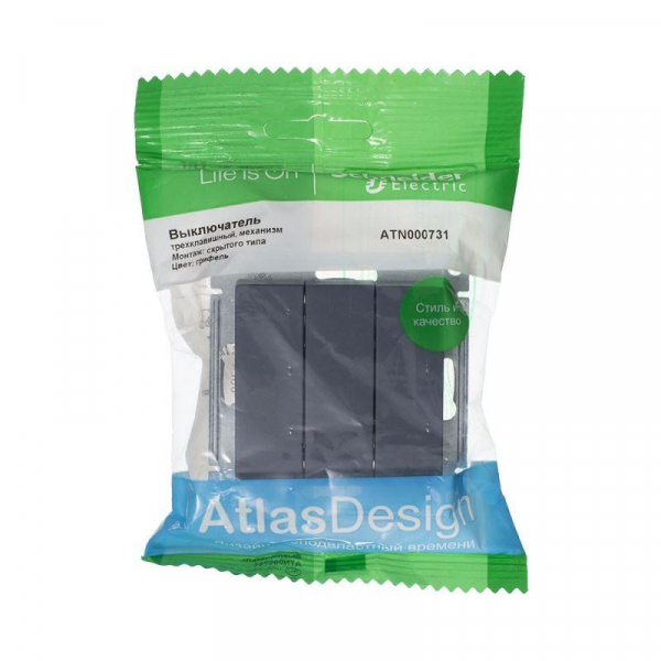 Выключатель 3-кл. СП AtlasDesign 10А IP20 (сх. 1+1+1) 10AX механизм грифель SE ATN000731 ТехноИмпульс