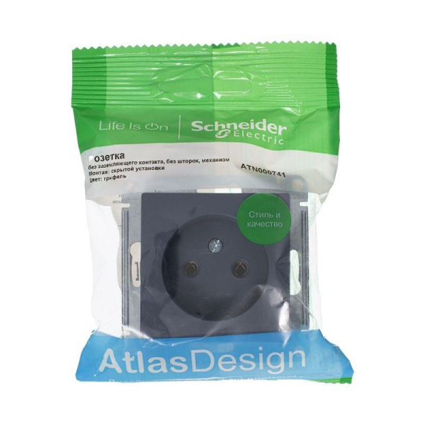Розетка 1-м СП AtlasDesign 16А IP20 без заземл. без защ. шторок механизм грифель SE ATN000741 ТехноИмпульс