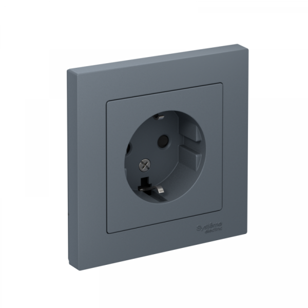 Розетка 1-м СП AtlasDesign 16А IP20 с заземл. защ. шторки в сборе грифель SE ATN000744 ТехноИмпульс