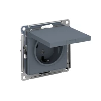 Розетка 1-м СП AtlasDesign 16А IP20 с заземл. защ. шторки с крышкой механизм грифель SE ATN000746 ТехноИмпульс
