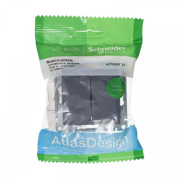 Выключатель 2-кл. СП AtlasDesign 10А IP20 (сх. 5) 10AX механизм грифель SE ATN000751 ТехноИмпульс